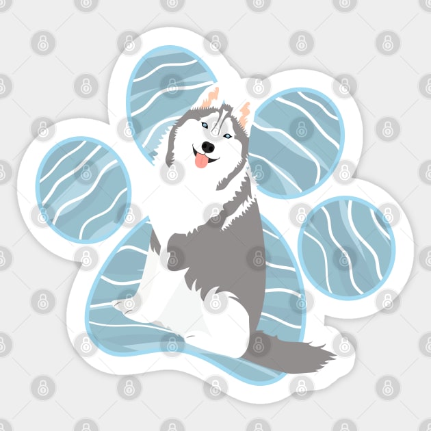 Siberian Husky and Paw Print Sticker by LulululuPainting